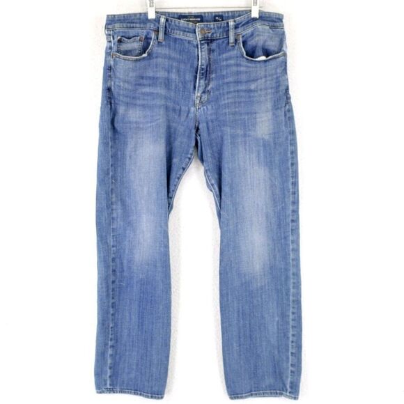 Lucky Brand 383 Straight Blue Jeans 37/32 Stone Wash Whiskering Mid Rise Tag 36 - Picture 1 of 13